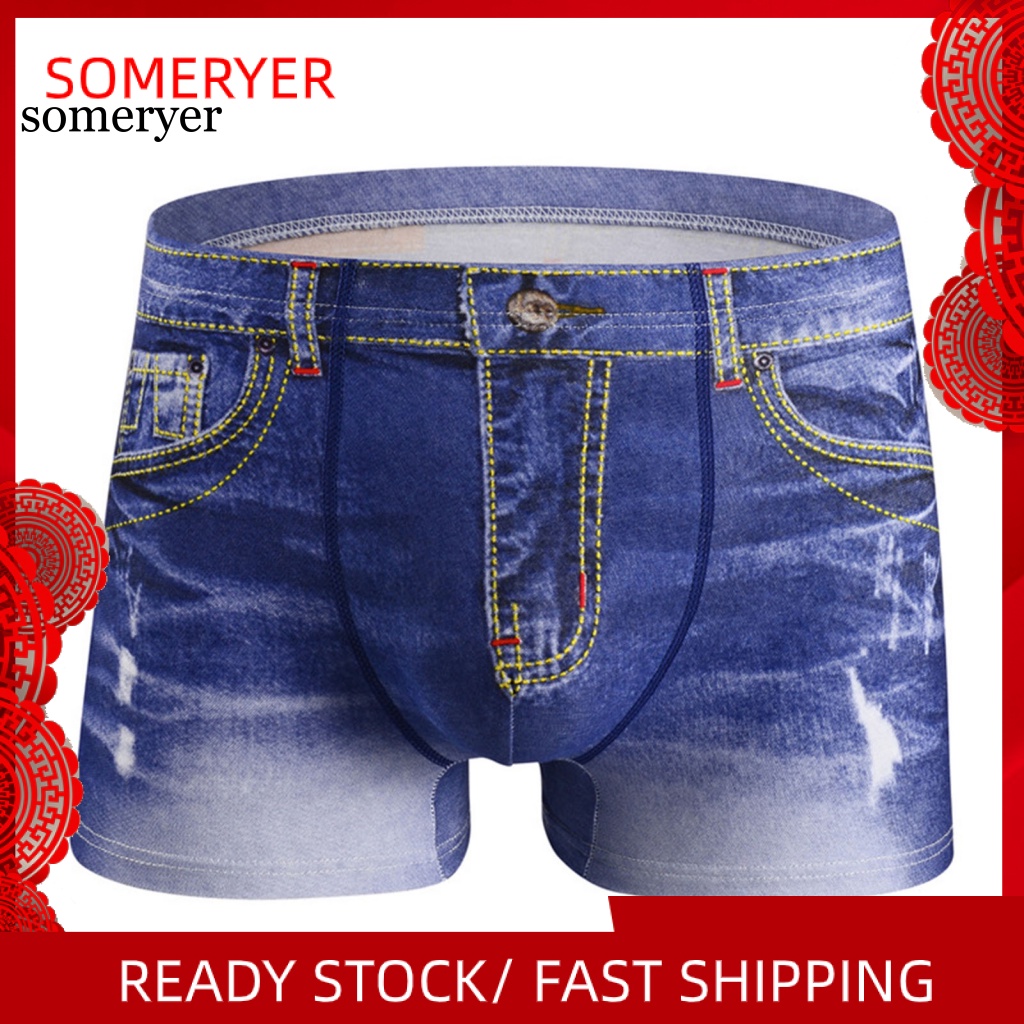 Quần Lót Boxer Cotton Giả Jean In Họa Tiết Dành Cho Nam