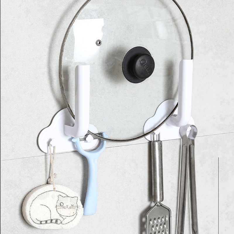 Móc Treo Đồ Hình Chữ L Đa Năng Gắn Tường Không Cần Khoan Họa Tiết Đám Mây Dễ Thương Cho Nhà Bếp / Phòng Tắm