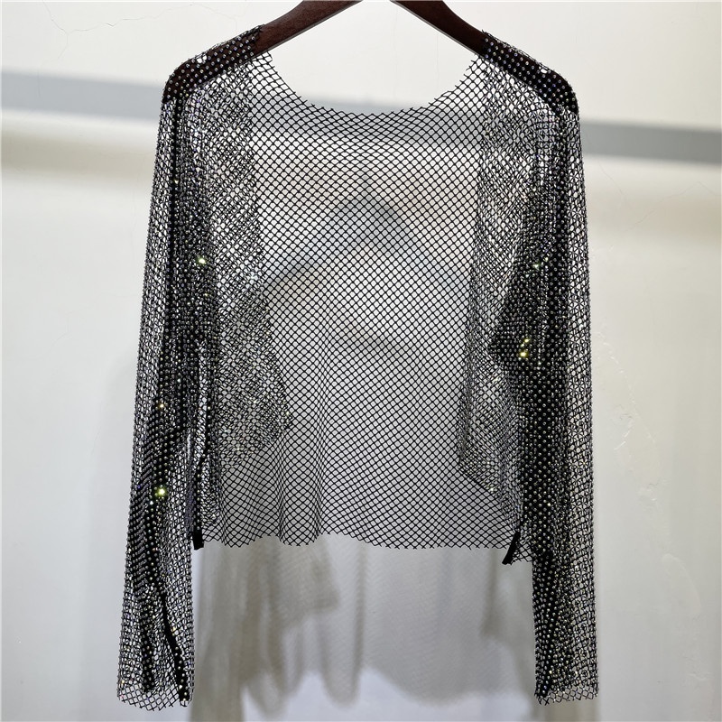Toàn Bộ Áo Khoác Cardigan Lưới Ngắn Đính Kim Cương Pha Lê Lấp Lánh Thoáng Khí Chống Nắng Mùa Hè Sáng Bóng Dành Cho