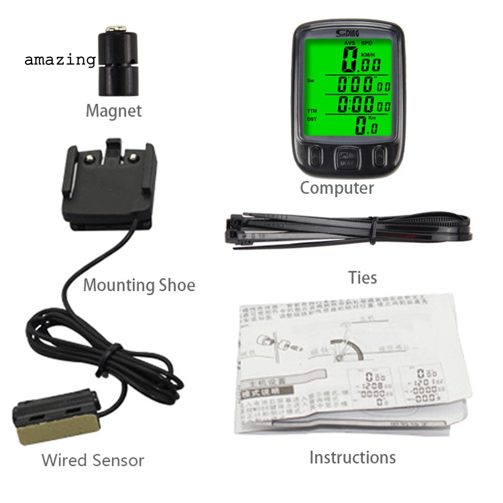 Đồng Hồ Đo Tốc Độ Xe Đạp Sunding SD-563A / B Có Dây Chống Thấm Nước Có Đèn Nền