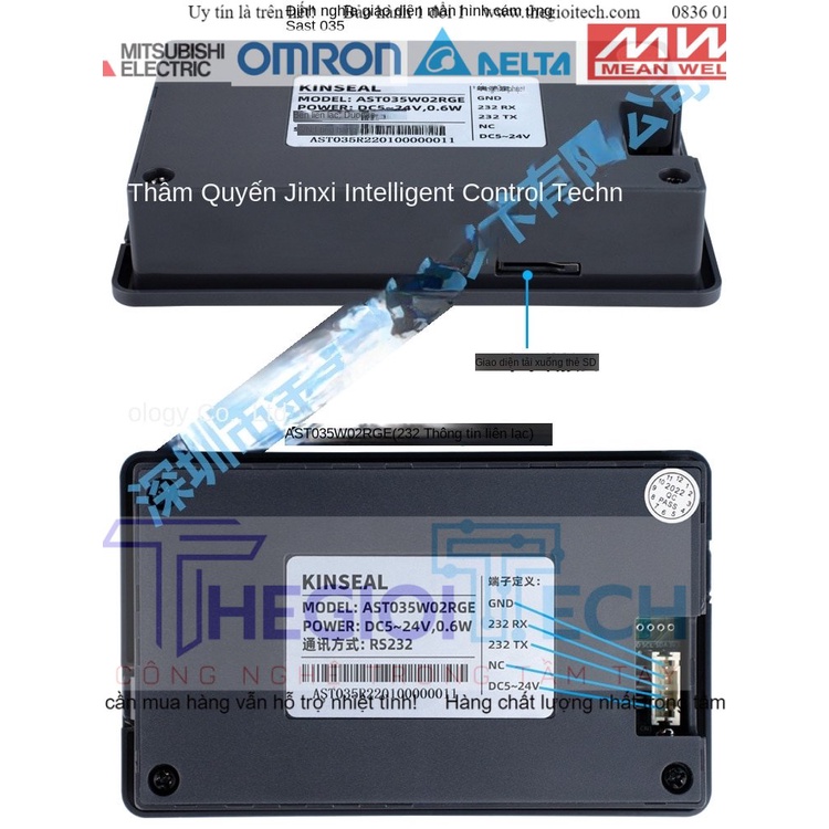 Màn hình HMI cảm ứng Kinseal 3.5 inch AST035, TTL RS232 RS485 hỗ trợ nhiều loại PLC, Modbus RTU, Macro, 9-30VDC