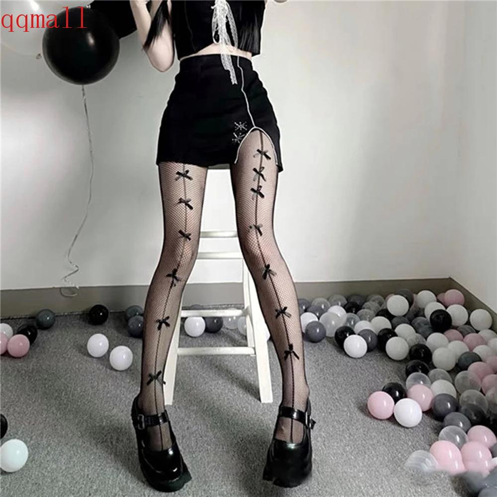 Quần Tất Lưới Khoét Rỗng Đính Nơ Phong Cách Gothic Lolita Mới Cho Nữ