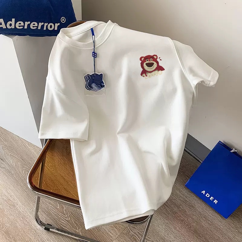 Áo Thun Cotton Tay Ngắn Dáng Rộng In Hình Gấu Và Dâu Tây Chất Lượng Cao Thời Trang