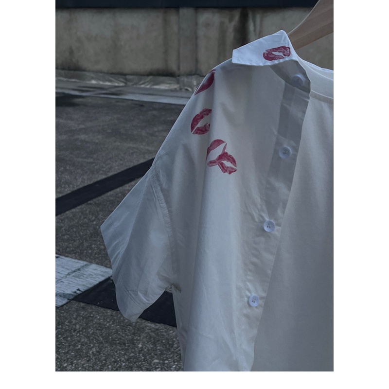 Áo Sơ Mi Ngắn Tay Dáng Rộng In Hình Đôi Môi Thời Trang Mùa Hè Hàn Quốc Dành Cho Bé Trai