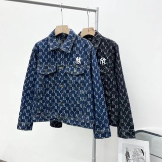 MLB 2023 full print washed blue denim jacket men's and women's casual jacket