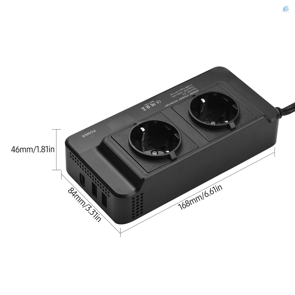 Bộ Chuyển Đổi Nguồn Điện 200W DC 12V Sang AC 110V Với Ổ Cắm Kép Và Cổng USB Cho Xe Hơi RV