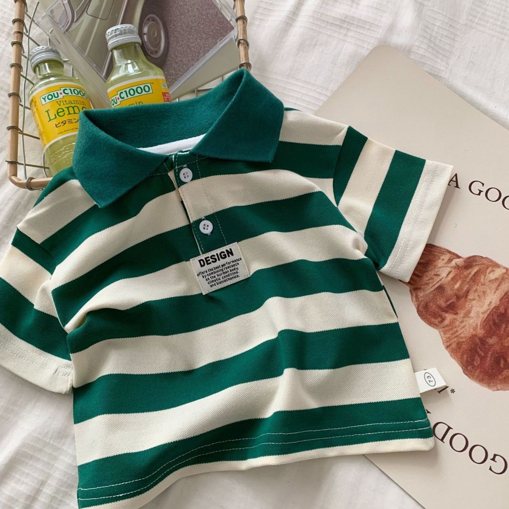 Áo Thun 100% cotton Tay Ngắn Họa Tiết Kẻ Sọc Màu Sắc Dành Cho Trẻ Em