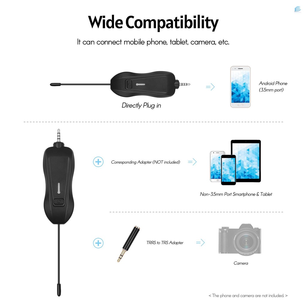 Micro Không Dây smartwatchinone Andoer (2 Bộ Phát Và 1 Bộ Thu 3.5mm) Có Thể Sạc Lại 20M Tương Thích Với Điện Thoại