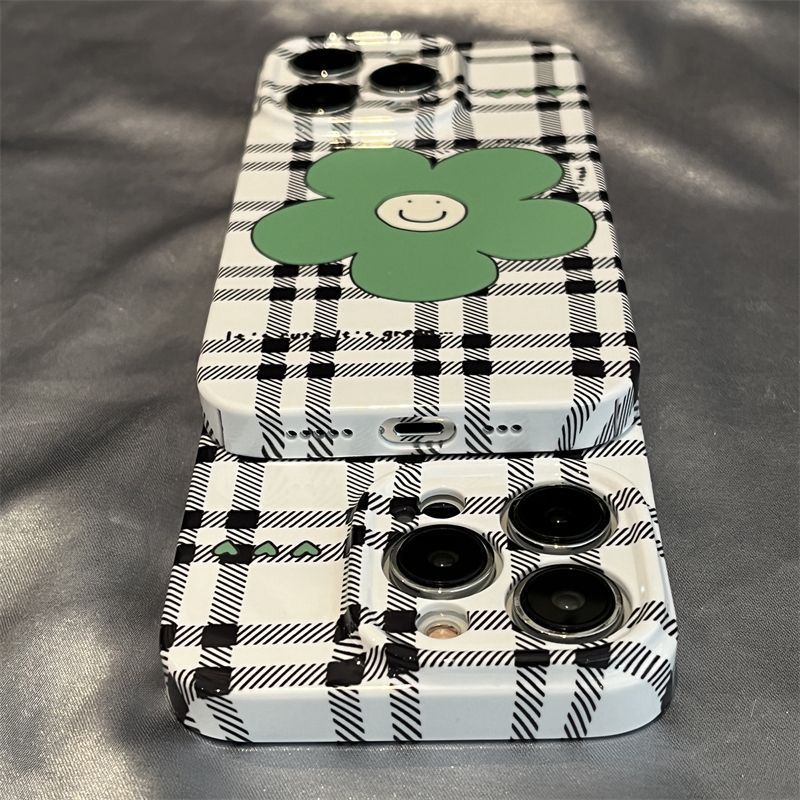Ốp Điện Thoại Cứng Họa Tiết Bông Hoa Mặt Cười Màu Xanh Lá Xinh Xắn Cho Iphone12 XR 11max 14Pro RK8L