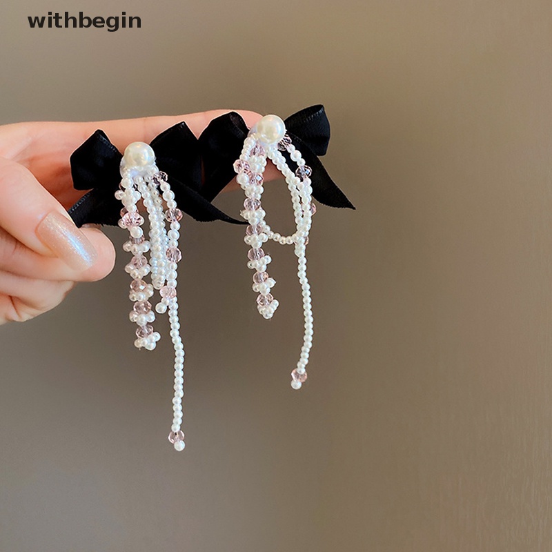 Bông Tai Mạ Bạc 925 Dáng Dài Đính Pha Lê / Ngọc Trai Thời Trang Sang Trọng