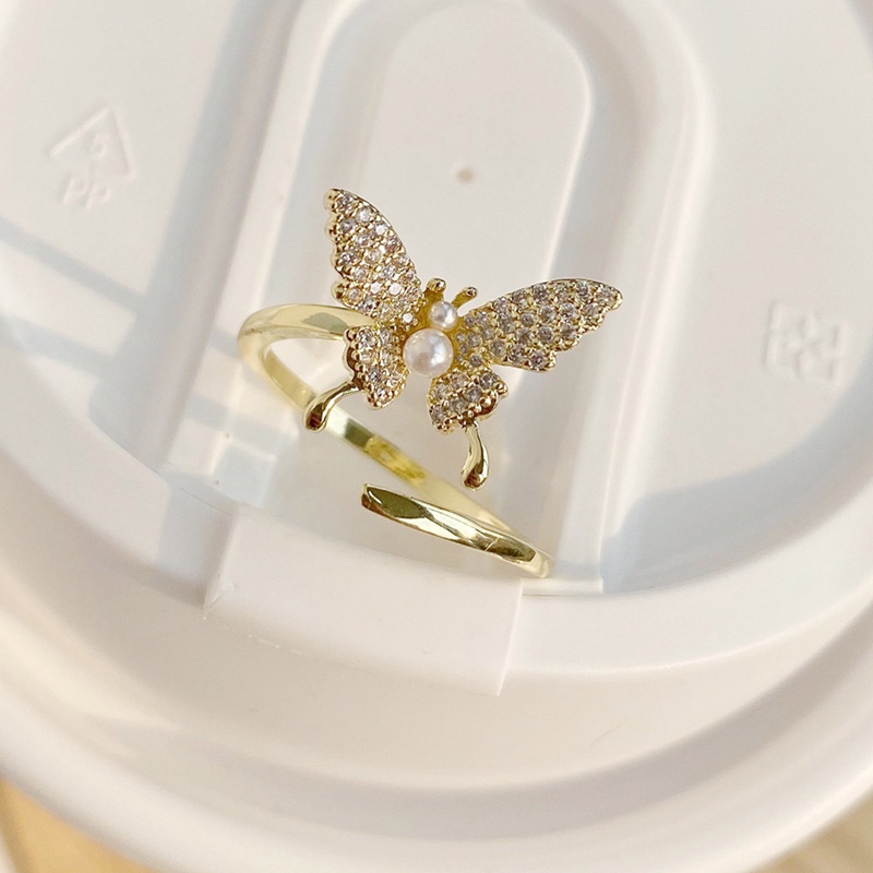 Nhẫn Hở Hình Bướm Đính Đá Pha Lê Lấp Lánh Sang Trọng Có Thể Điều Chỉnh