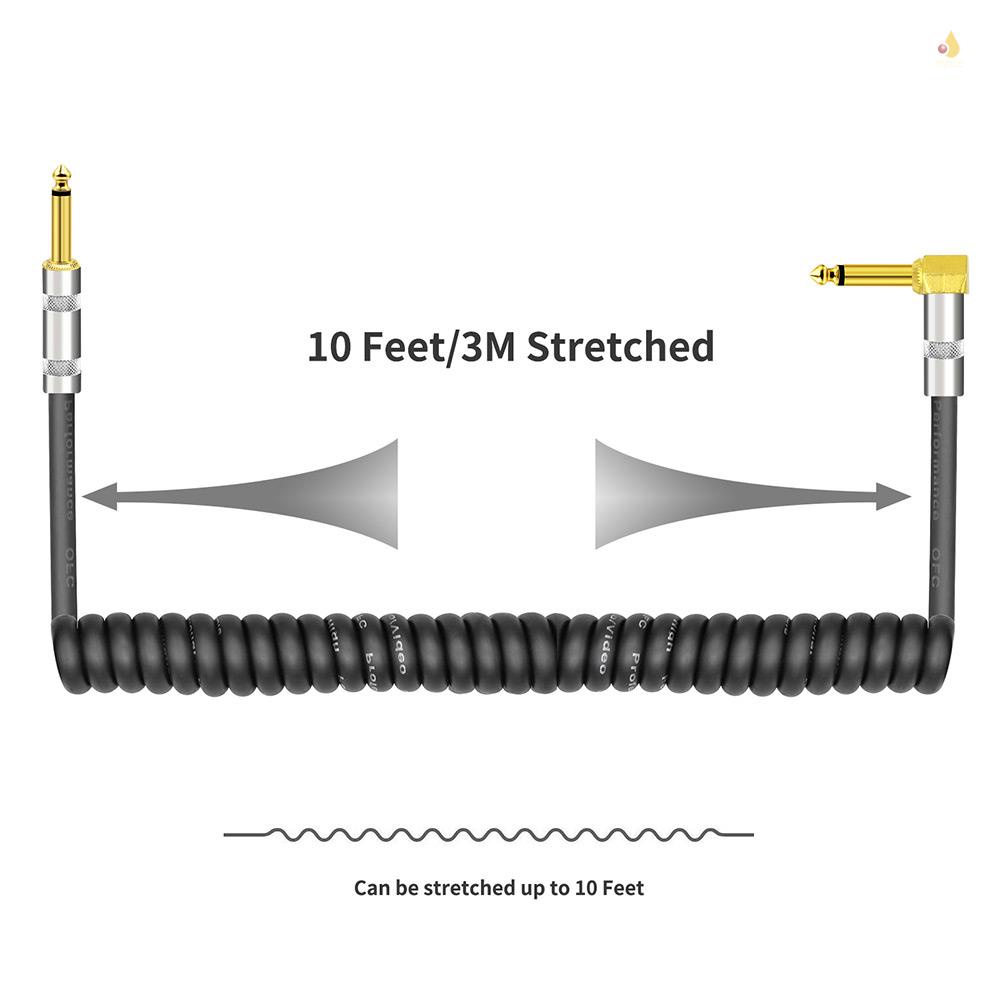 Dây Cáp Xoăn Âm Thanh Đàn Guitar Bằng PU Mạ Vàng 1 / 4 Inch Thẳng Góc Phải Phích Cắm TS