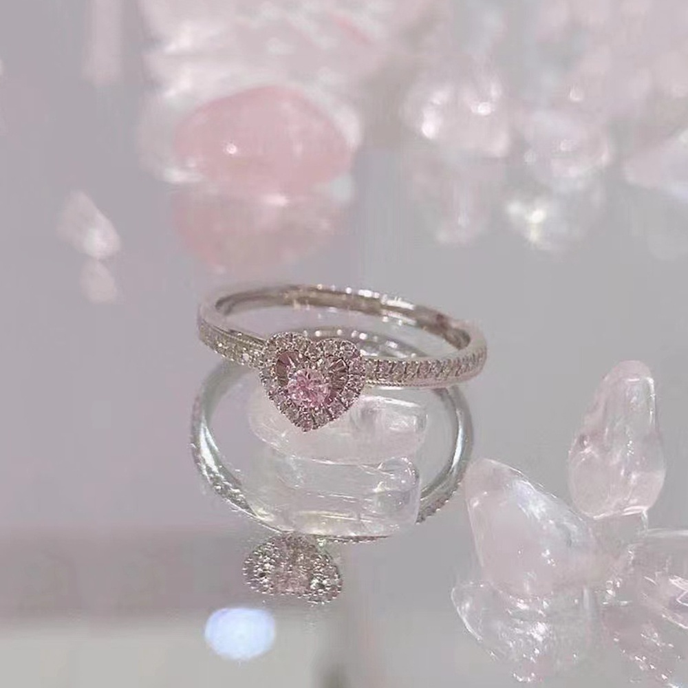 Nhẫn Thép Titan Mạ Bạc 925 Đính Đá Zircon Hồng Thời Trang Cho Nữ