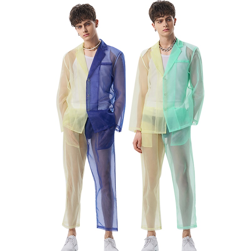 INCERUN Bộ Áo Lưới Màu Tương Phản Phối Quần Dài Thiết Kế Trẻ Trung Cá Tính