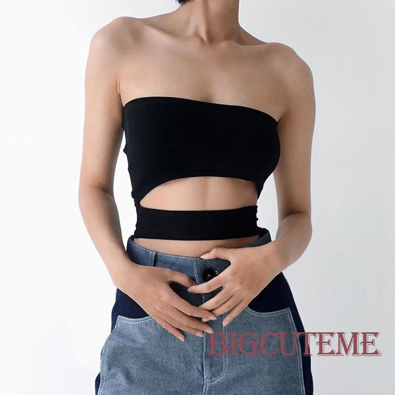 [] - Áo Croptop Trễ Vai Không Dây Hở Vai Co Giãn Thời Trang Đường Phố Câu Lạc Bộ Đường Phố Mùa Hè Dành Cho