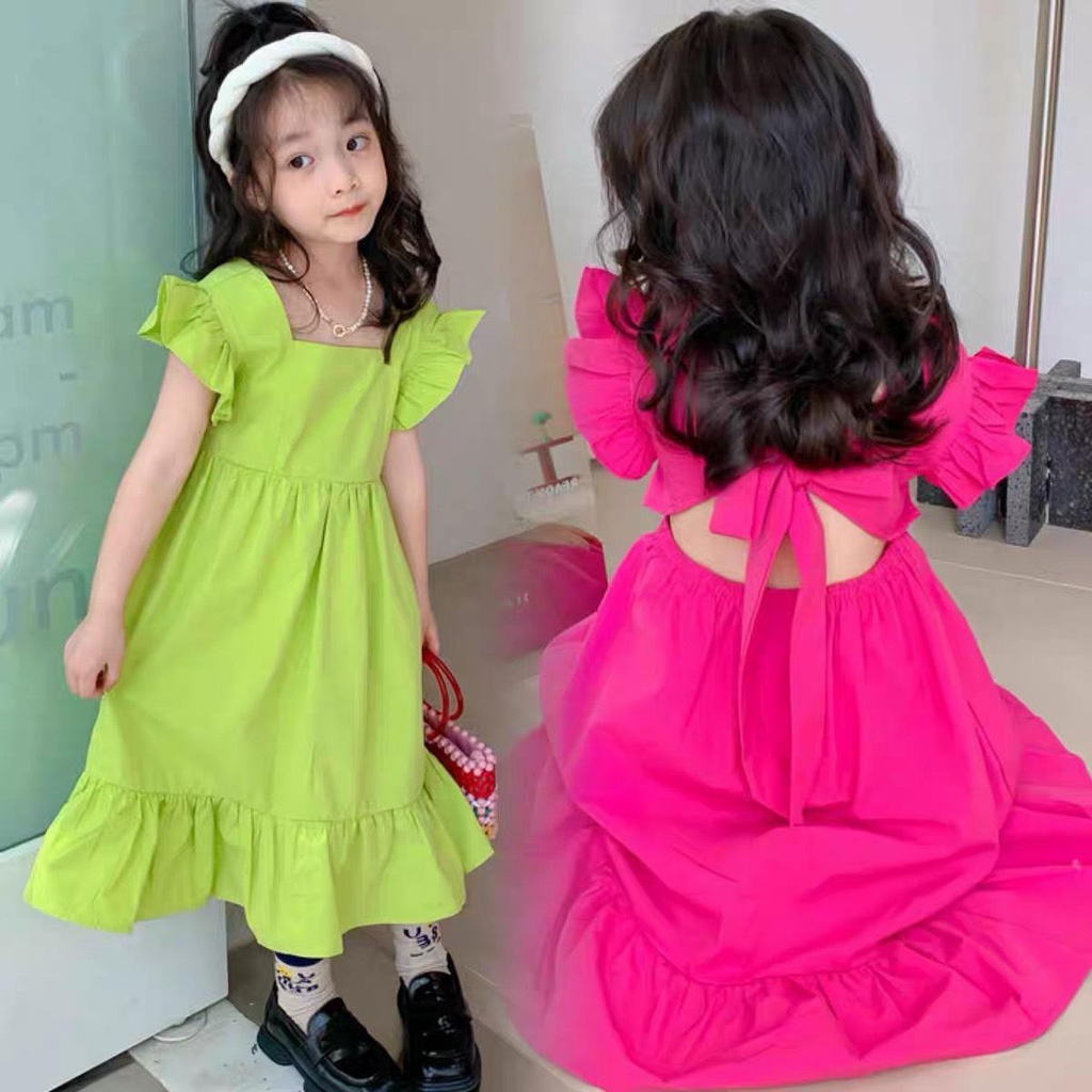 ( 10kg đến 28kg ) váy thô kiểu mềm mát, có dây cột nơ lưng tháo rời cho bé gái