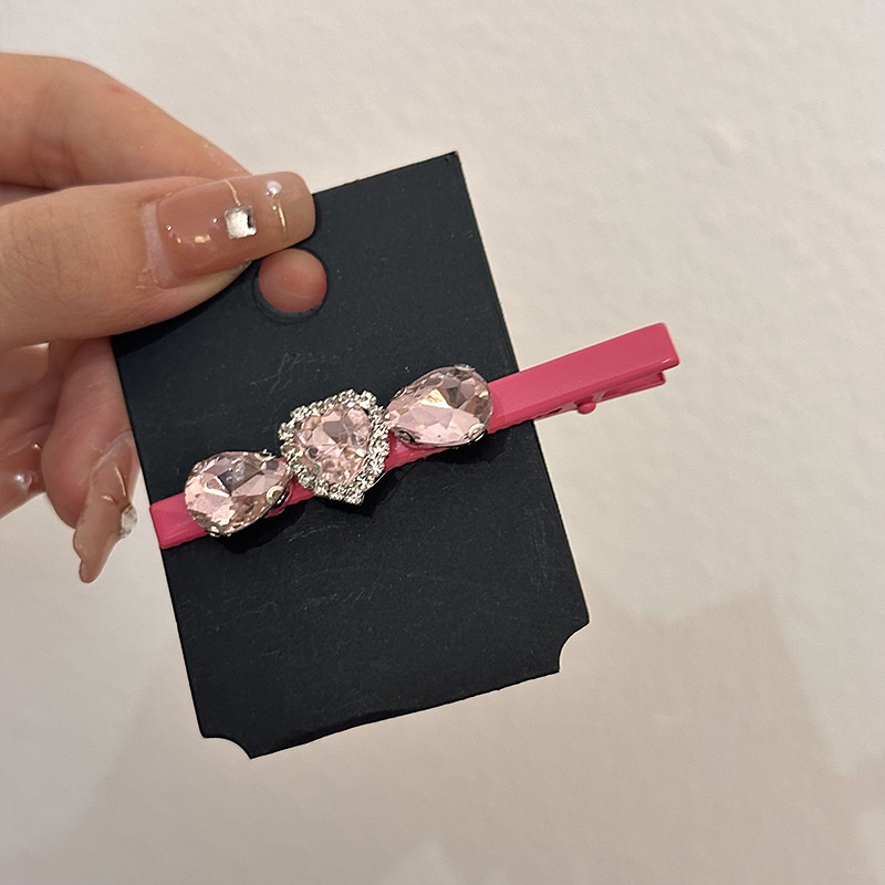 Kẹp Tóc Đính Đá Hình Trái Tim Màu Hồng Ngọt Ngào Phong Cách Hàn Quốc Dễ Phối Đồ Thời Trang Mùa Hè Cho Nữ