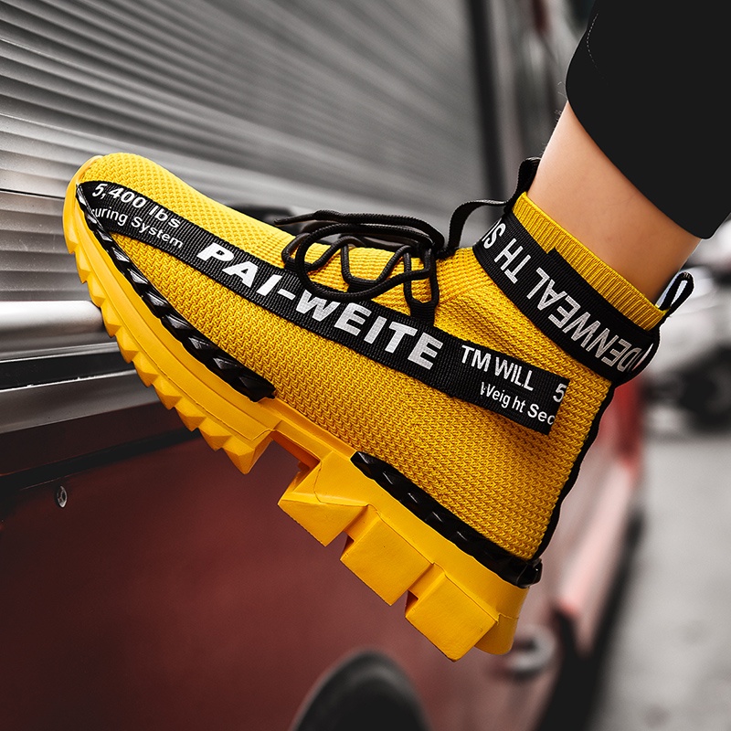 Giày Thể Thao Cổ Cao Phối Lưới Siêu Nhẹ Thoáng Khí Chống Trượt Thời Trang Cho Nam