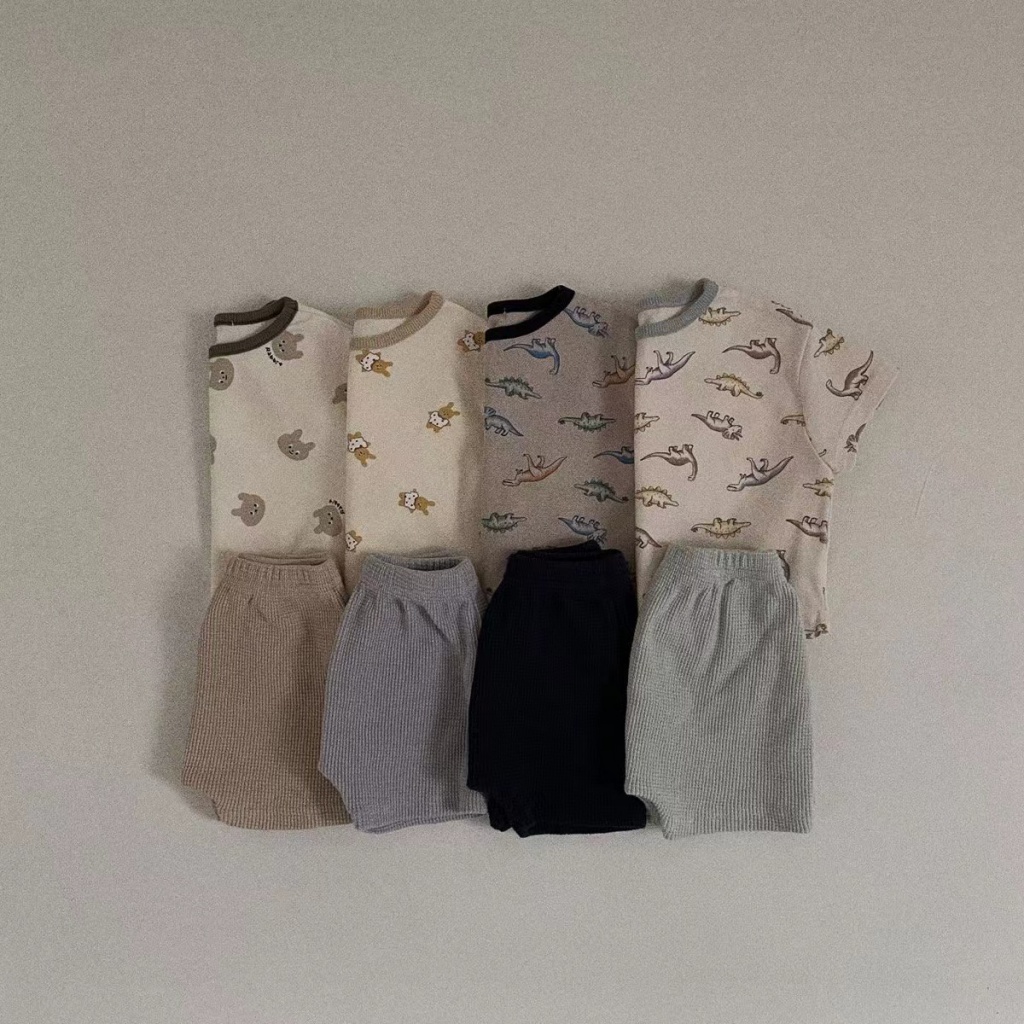 Bộ Áo In Hình Động Vật + Quần Short Màu Trơn Phong Cách Hàn Quốc Thời Trang Thường Ngày JSXB