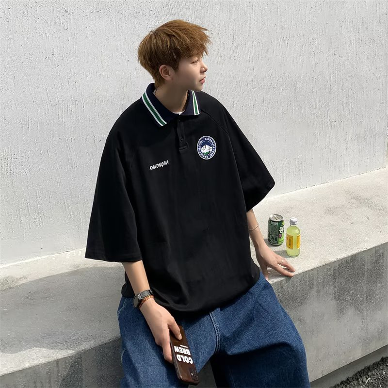Áo polo Dáng Rộng Tay Lỡ In Họa Tiết Thời Trang Mùa Hè Phong Cách Hàn Quốc Cho Nam