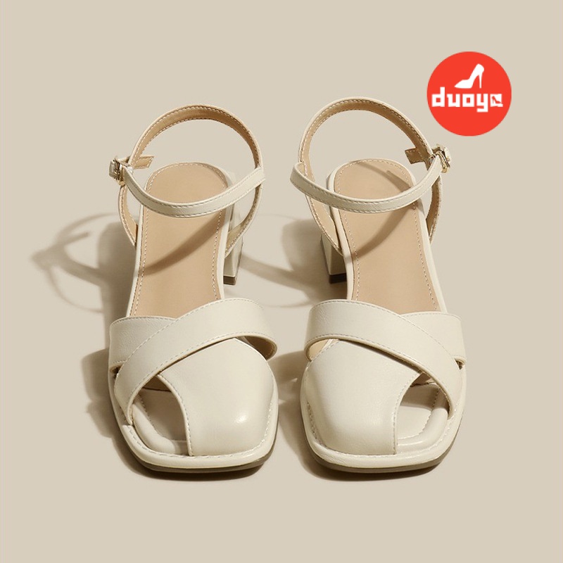 Duoya Tóc Thẳng ~ [Hàng Có Sẵn] Giày Sandal Bít Mũi Đế Dày Dây Chéo Cấp Độ Kiểu La Mã Miễn Phí Vận Chuyển
