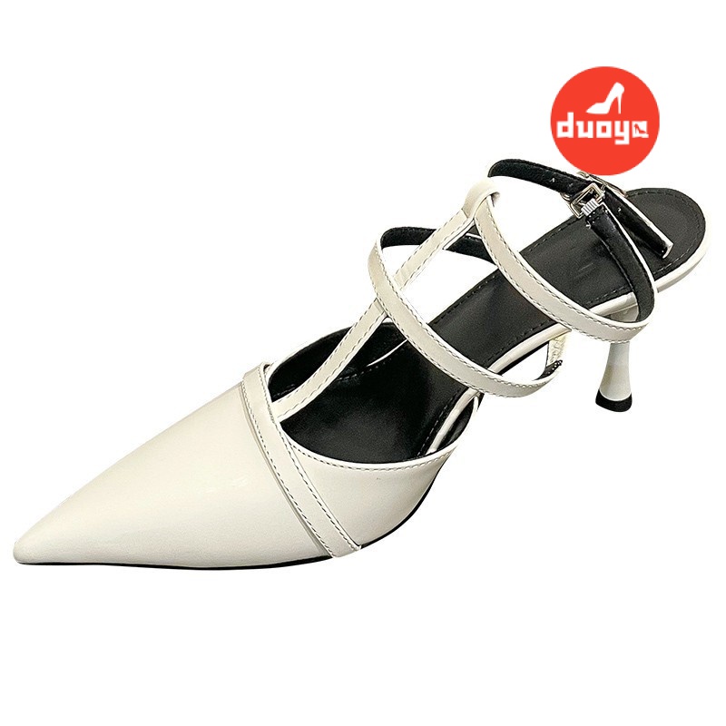 Duoya Tóc Thẳng ~ [Hàng Có Sẵn] Giày Cao Gót Mũi Nhọn Có Dây Buộc Chữ T Cho Nữ Dự Tiệc Đêm ~ Burgundy Miễn Phí Vận Chuyển