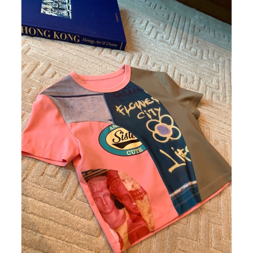 Áo Thun Cotton Ngắn Tay Cổ Tròn Dáng Ôm In Họa Tiết Thời Trang Mùa Hè Dành Cho Nữ