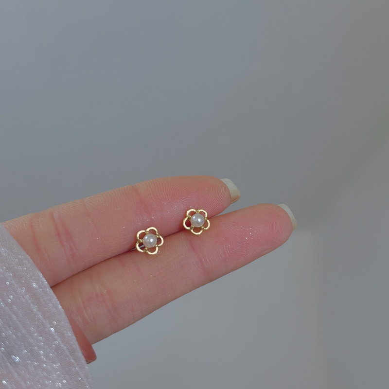 Bông Tai Mạ Bạc 925 Hình Hoa / Trái Tim Đính Ngọc Trai Nhân Tạo Thời Trang Hàn Quốc