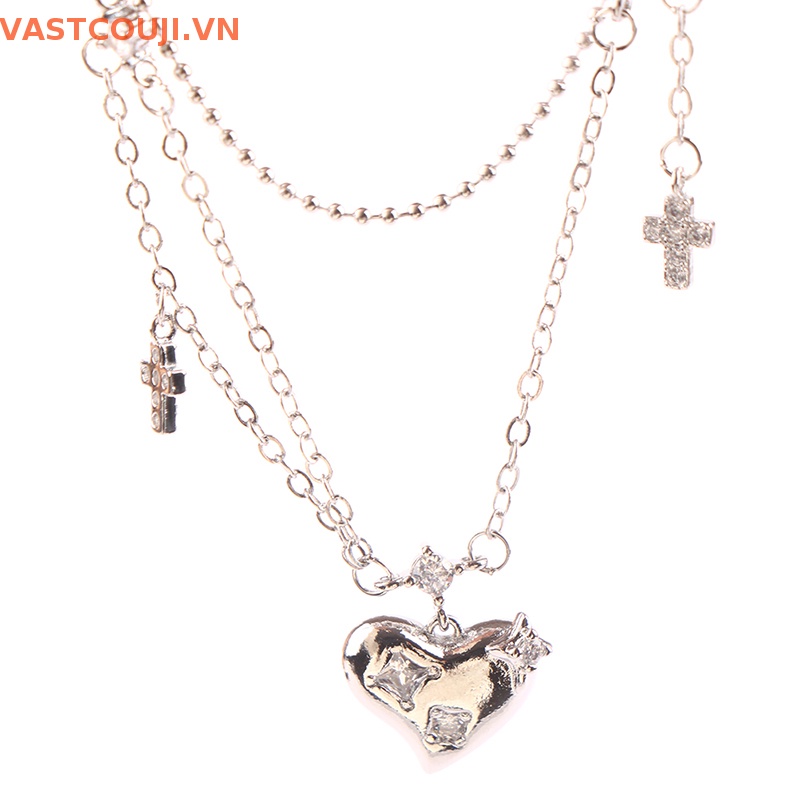 Vòng Cổ Choker Đính Đá Zircon Hình Trái Tim / Thánh Giá Xinh Xắn Cho Nữ