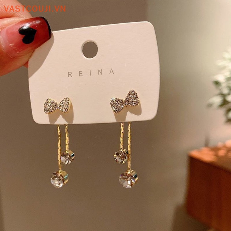 Bông Tai Mạ Bạc 925 Dáng Dài Đính Đá Phối Tua Rua Thời Trang