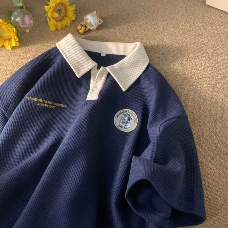 Áo polo Ngắn Tay Thêu Chữ Phong Cách Nhật Bản Thời Trang Mùa Hè Trẻ Trung Dành Cho Nam 2023