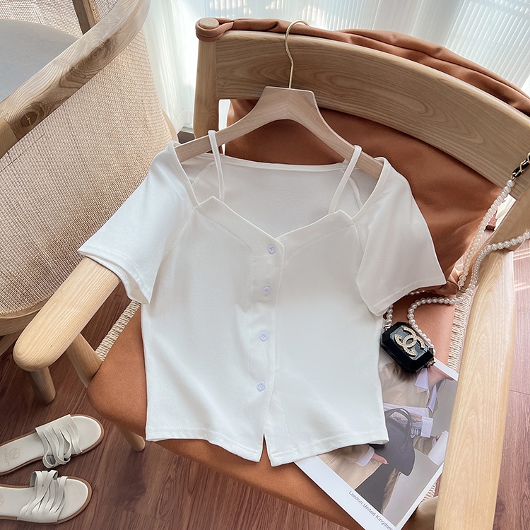 SUXI Áo Thun Tay Ngắn Hở Vai Màu Trơn Thời Trang Dành Cho Nữ