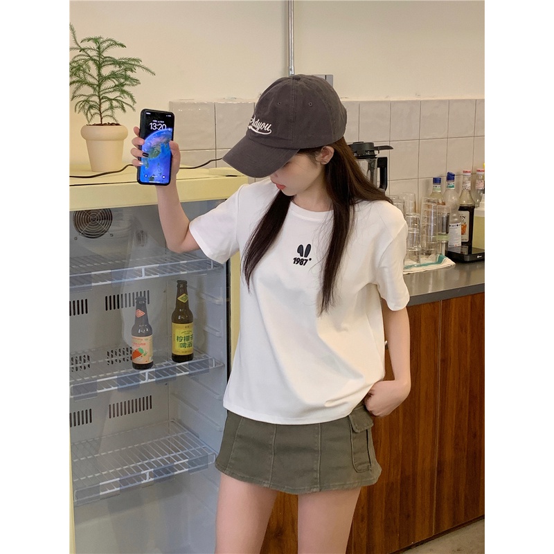 Áo Thun Tay Ngắn Dáng Rộng In Hình Tai Thỏ Ba Chiều Thời Trang Mùa Hè Cho Nữ