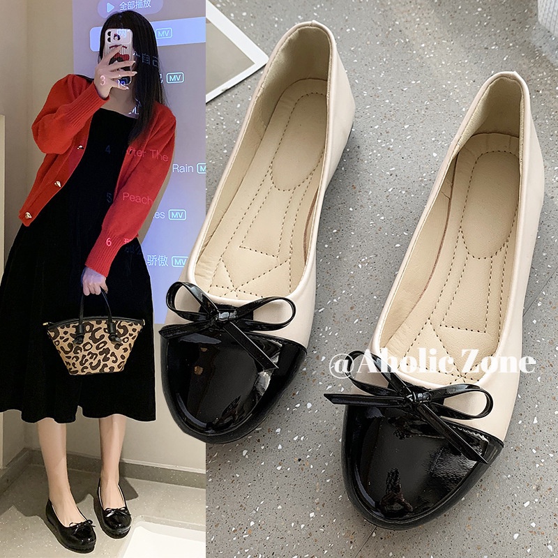 Giày Búp Bê Mũi Vuông Đính Nơ Thời Trang Cho Nữ
