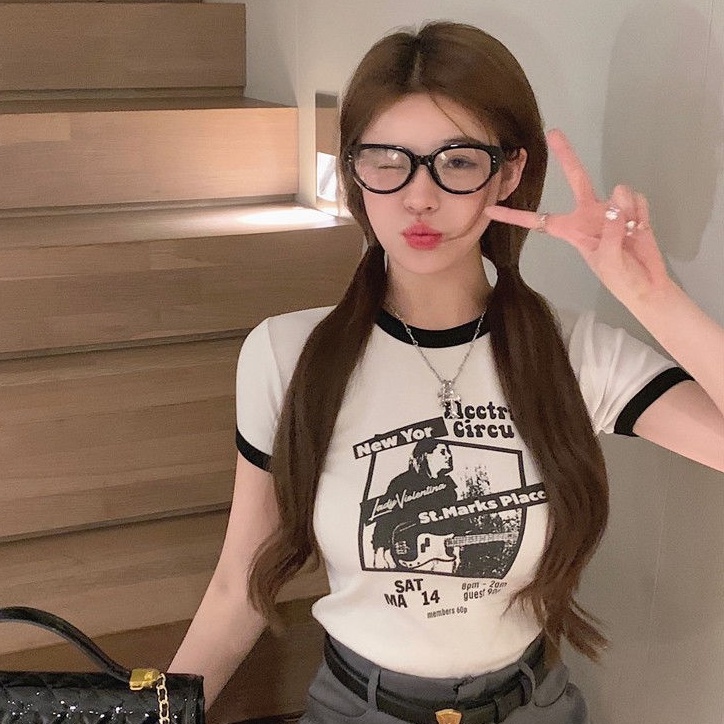 Áo thun COZOK ngắn tay dáng ôm in họa tiết thời trang cổ điển cá tính