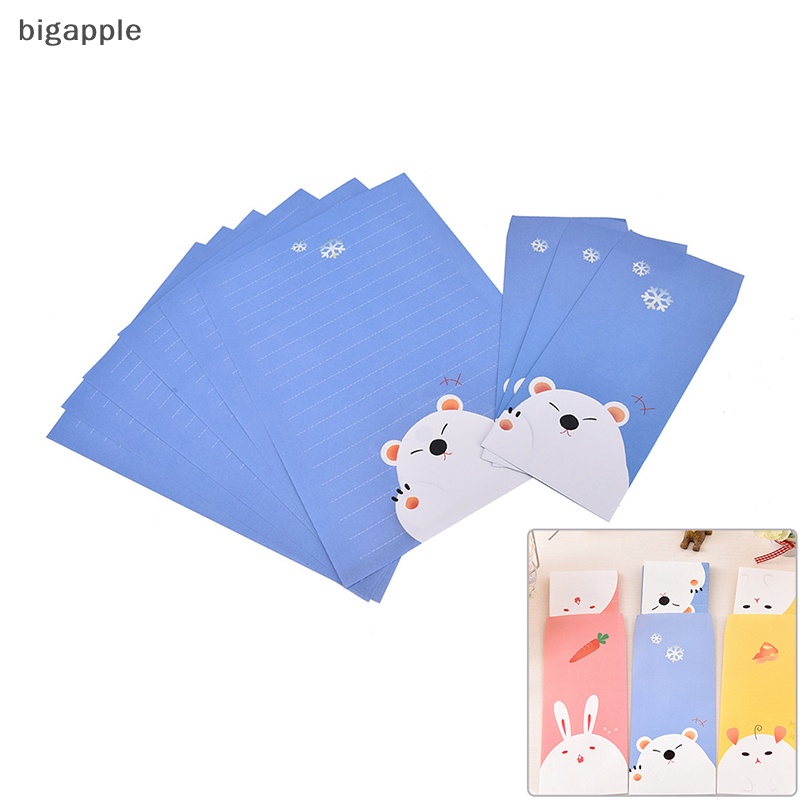 Bigapple set Bưu Thiếp Và Phong Bì Bằng Giấy In Họa Tiết Động Vật Và Chữ Cái Dễ Thương RDG