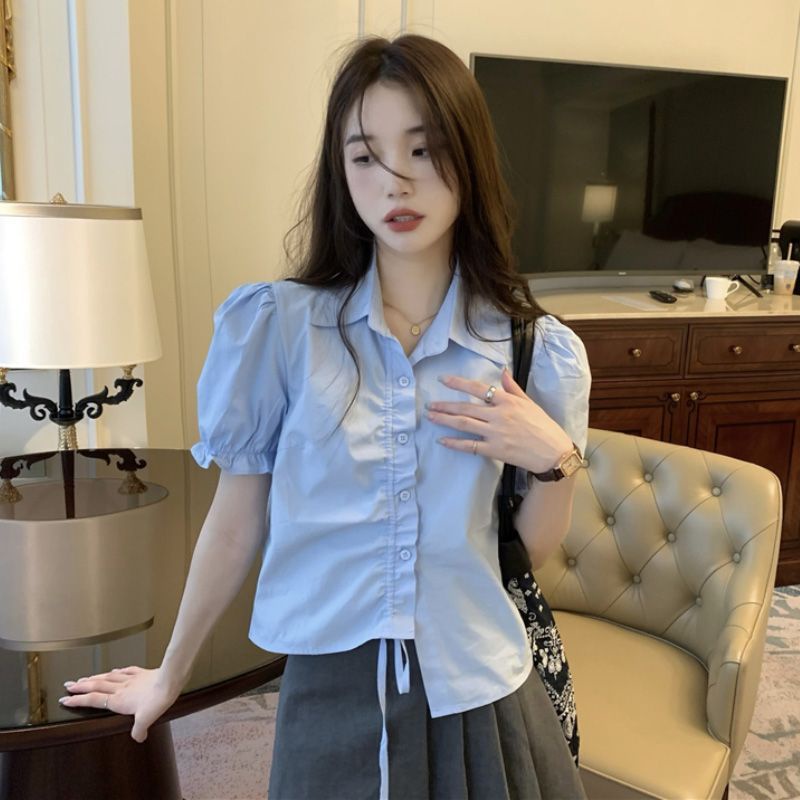 Áo Kiểu Tay Ngắn Phối Ren Thiết Kế Mới Thời Trang Mùa Hè Theo Phong Cách Pháp Cho Nữ