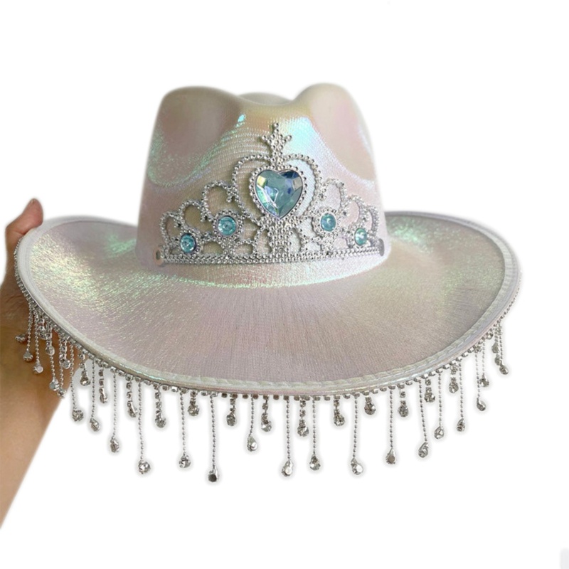 Mũ Cao Bồi Đính Đá Lấp Lánh Chống Nắng Dành Cho Cô Dâu