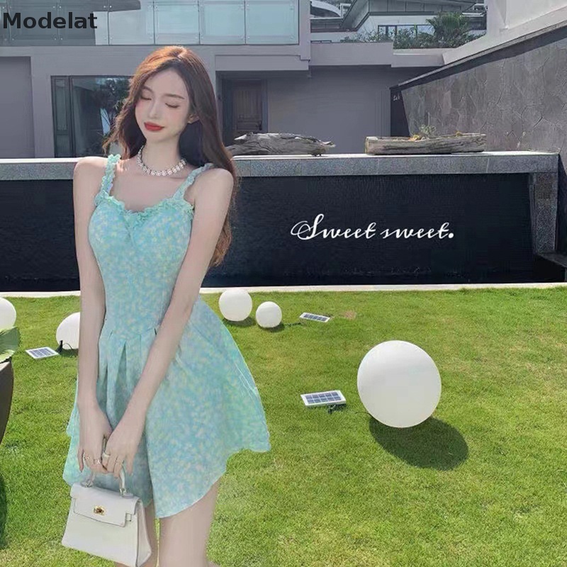 Mfc Đầm Hai Dây Phối Bèo Họa Tiết Hoa Xinh Xắn Thời Trang Mùa Hè Cho Nữ