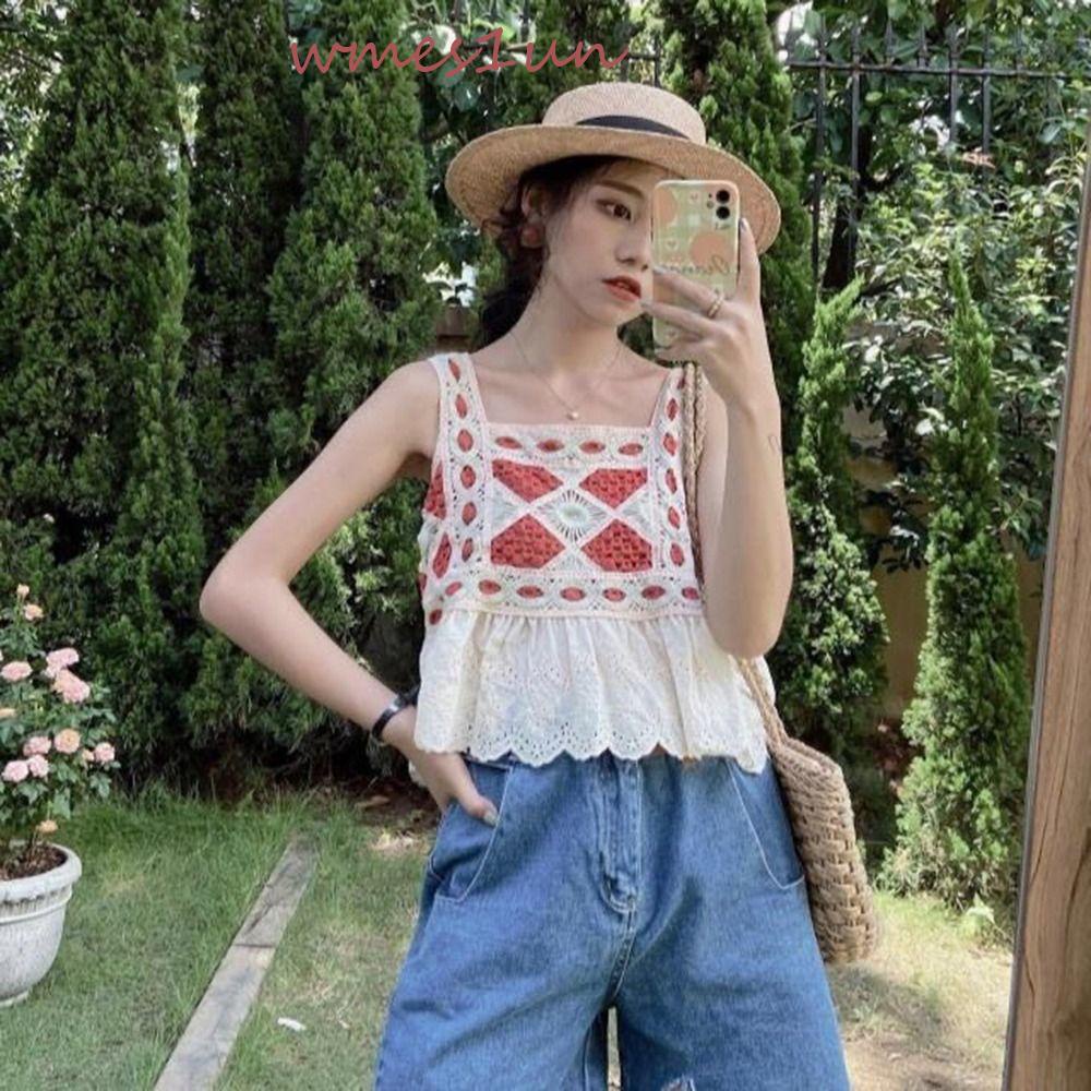 Áo Lót Dệt Kim Hai Dây 15H Phối Họa Tiết Thêu Xinh Xắn Thời Trang Đi Biển Cho Nữ
