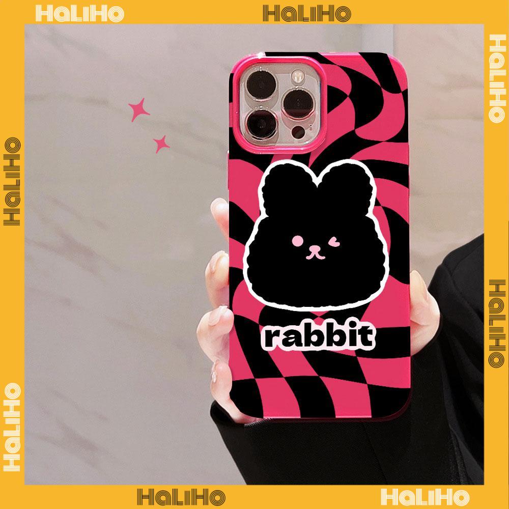 For iPhone 11 iPhone Case Red Glossy TPU Soft Case Shockproof Protection Camera Cute Black Big Head Rabbit Compatible with iPhone 14 13 Pro max 12 Pro Max 11 xr xs max 7 8Plus