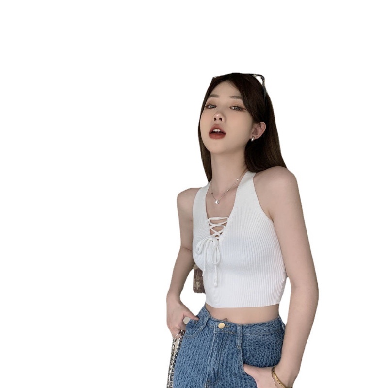 Áo Hai Dây Dệt Kim Cổ Chữ V Dáng Ôm Màu Hồng Phong Cách Âu Mỹ Thời Trang Mùa Hè Quyến Rũ Cho Nữ