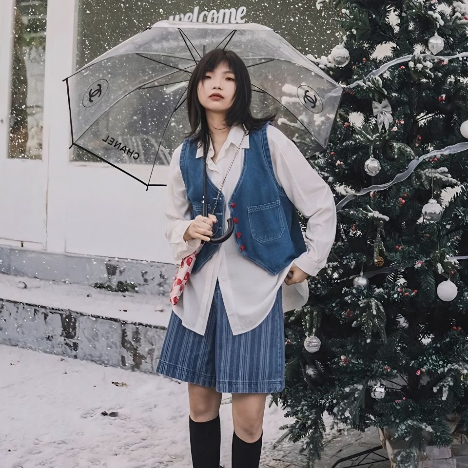 Áo Khoác Denim Không Tay Cổ Chữ V Thiết Kế Mới Thời Trang Mùa Thu Dành Cho Nữ