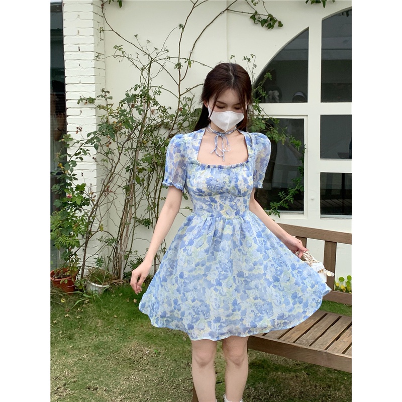 Đầm Ngắn Tay Hở Lưng Họa Tiết Hoa Thời Trang Dành Cho Nữ