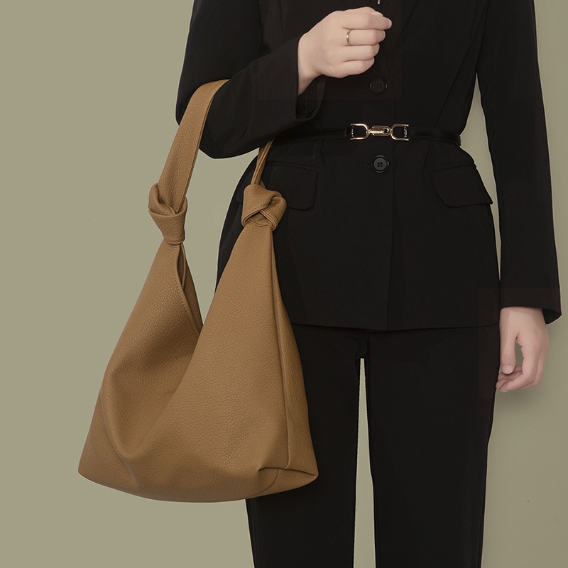 Túi Tote Da Mềm Cỡ Lớn Màu Nâu Phong Cách Retro Đơn Giản Cho Nữ