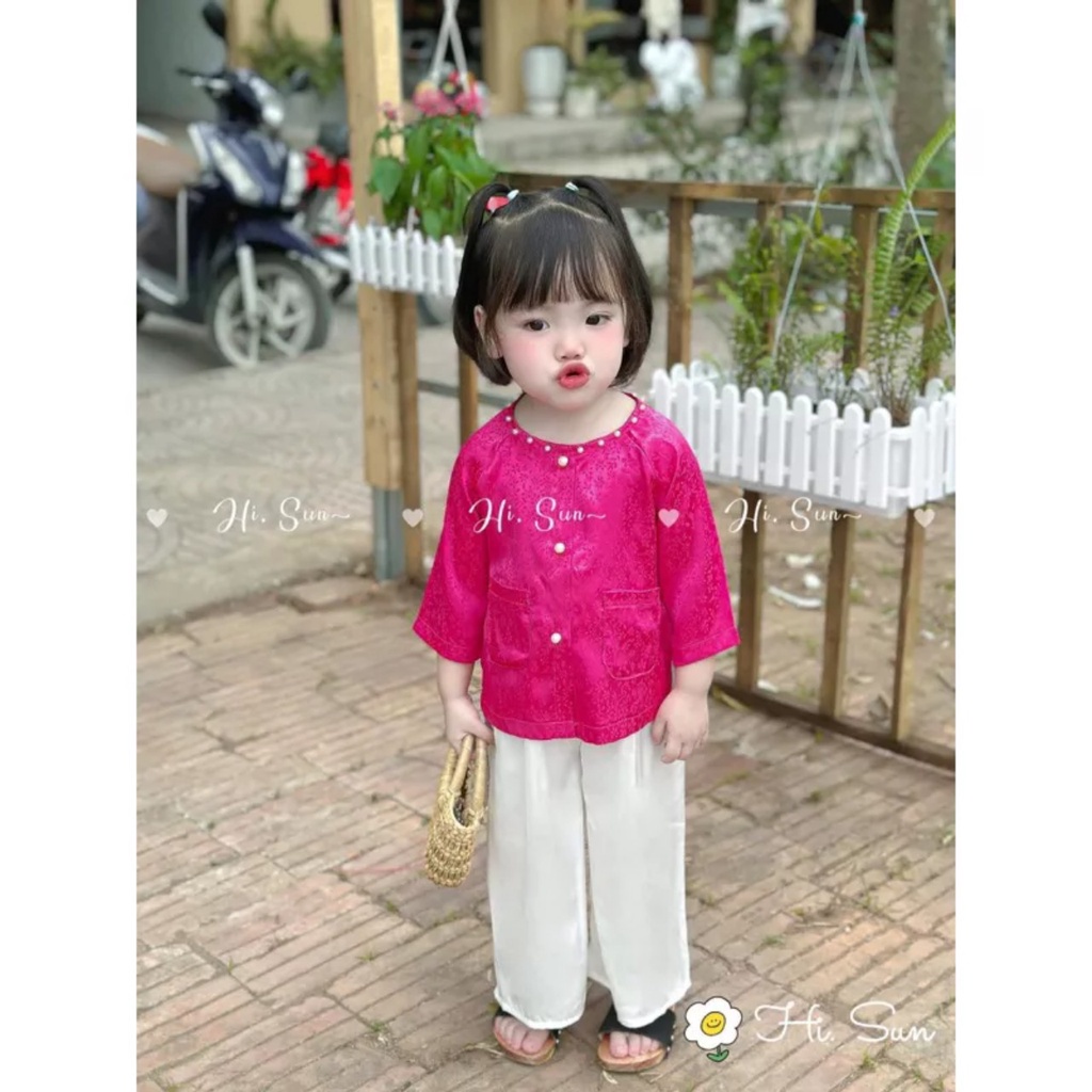 Bộ Quần Áo Bà Ba Lụa Satin Hoa Siêu Mềm Mịn Dành Cho Bé Gái 10-35kg