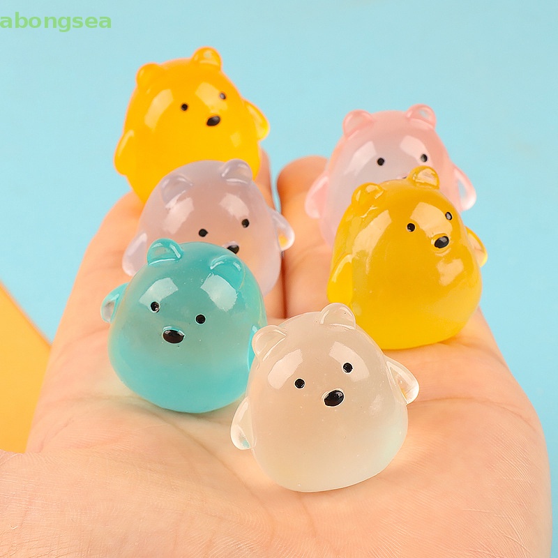 Set 2 Kẹp Tóc Hình Gấu Nhỏ Bằng Nhựa Resin Phát Sáng Dễ Thương Trang Trí Tiểu Cảnh DIY