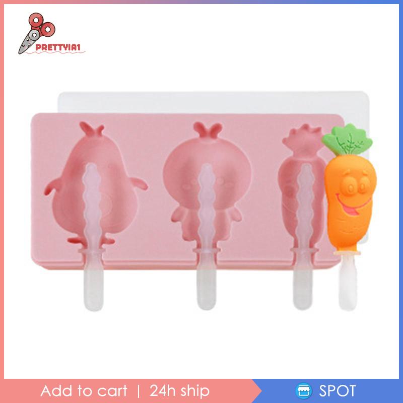 [Prettyia1] Khuôn Làm Kem Que Hình Hoạt Hình Dễ Thương Tháo Gỡ Được