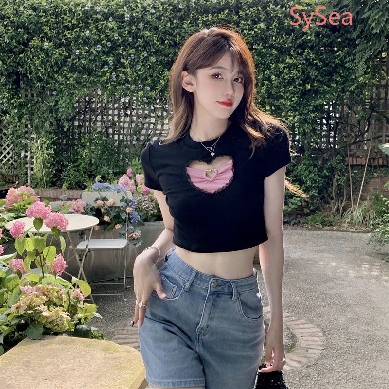 Áo Croptop Họa Tiết Trái Tim Ngọt Ngào Thời Trang Mùa Hè Hàn Quốc Cho Nữ