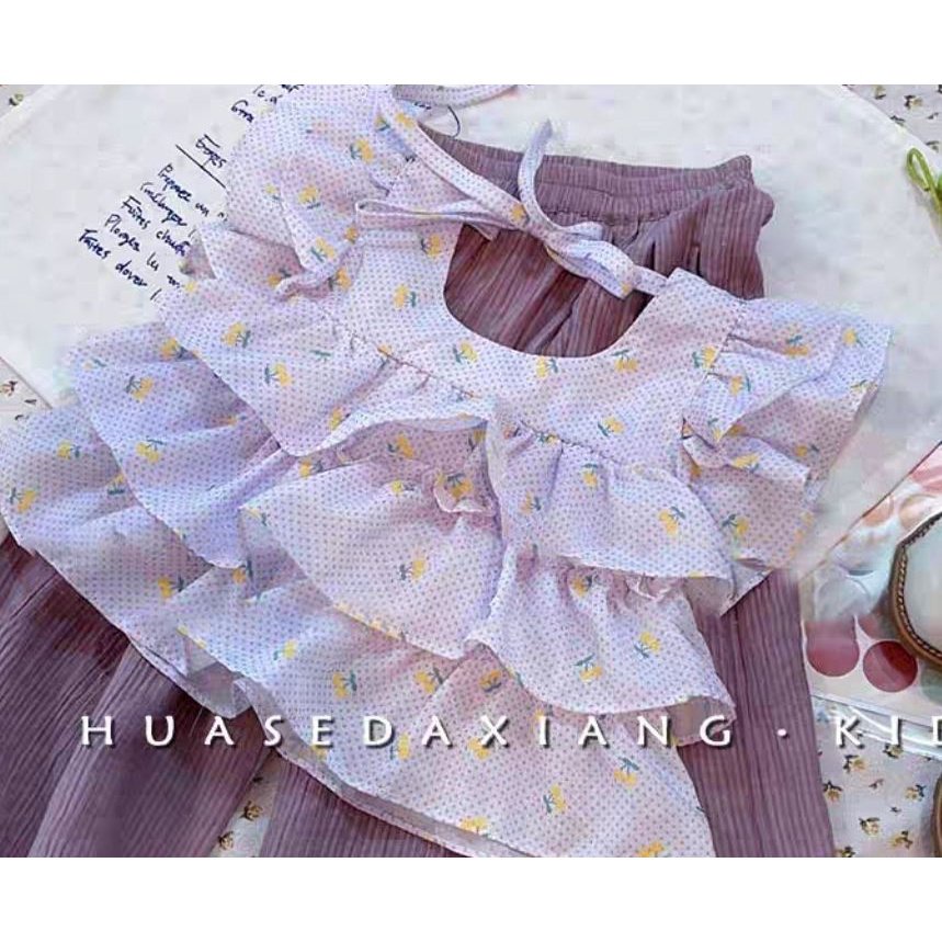 Set Áo Thun Ngắn Tay + Quần Ống Rộng Phong Cách Phương Tây Thời Trang Mùa Hè 2023 78O6 Cho Bé Gái